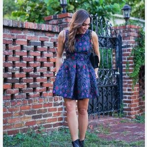 CYNTHIA ROWLEY FLORAL FOR AND FLARE DRESS